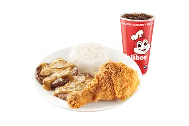 1pc Chickenjoy w/ 2pc Burger Steak w/ Side and Drink